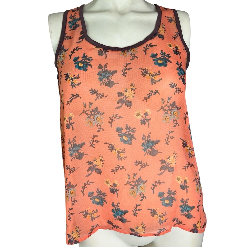 Chloe K high low coral floral chiffon tank top XS